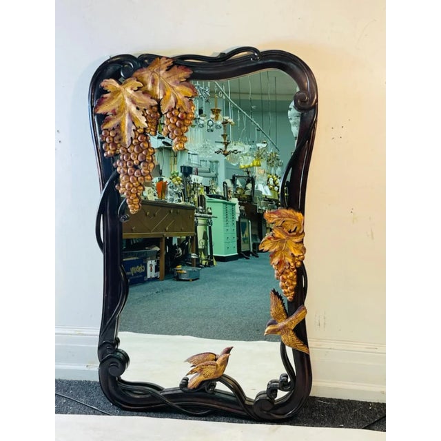 Modern Early 20th Century Carved Art Nouveau Bunch of Grapes & Birds Mirror For Sale - Image 3 of 10