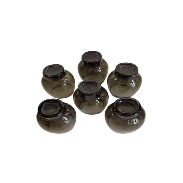 Mid 20th Century Holmegaard Per Lütken Smoky Lowball Tumblers With Ribbed Pedestal – Set of 6, Mid-Century Danis For Sale - Image 16 of 17