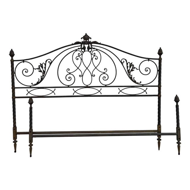 Antique Metal Bed with Twists and Decorations For Sale