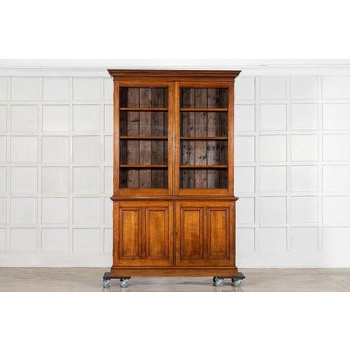 Large Antique English Oak Glazed Bookcase Cabinet, 1880 For Sale - Image 3 of 18