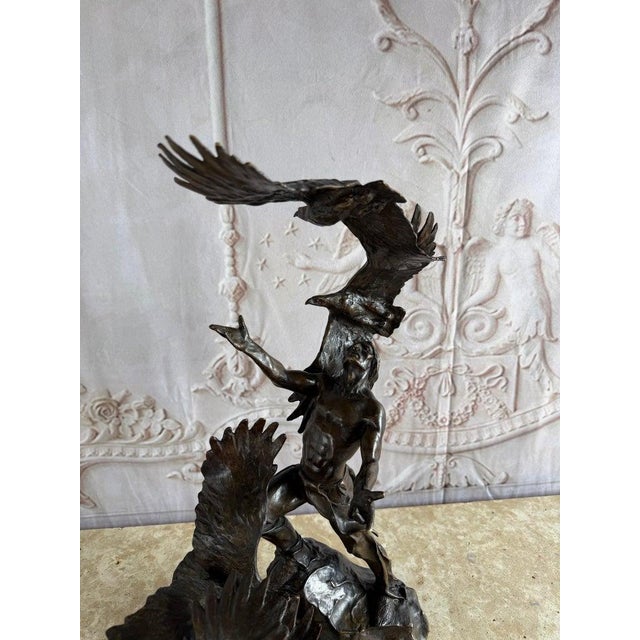 Monumental Bronze Sculpture of Native Warrior and Eagles, Dynamic Art For Sale - Image 11 of 14