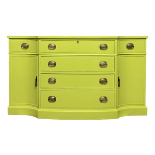 Vintage Federalist Bow Front Buffet Reimagined in Chartreuse For Sale