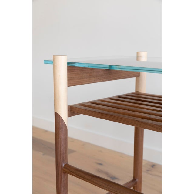 Earl Custom 8' Walnut / Maple Console For Sale - Image 4 of 5