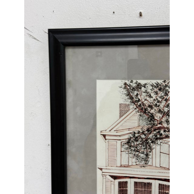 Wood Circa 2005 Signed Original Architectural Sketch of Victorian House, Framed For Sale - Image 7 of 12