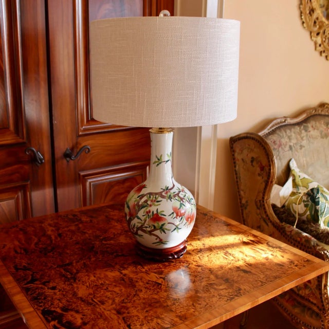 Chinese Glazed Porcelain Gourd Vase With Peaches, Adapted Into a Lamp For Sale - Image 6 of 11