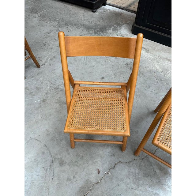 Brown Vintage Cane Folding Chairs, 1980s, Set of 4 For Sale - Image 8 of 12