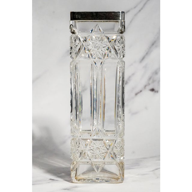 Elegant Edwardian Style Vintage Cut Crystal Rectangular Vase With Sterling Silver Luxury Home Decor For Sale In New York - Image 6 of 12