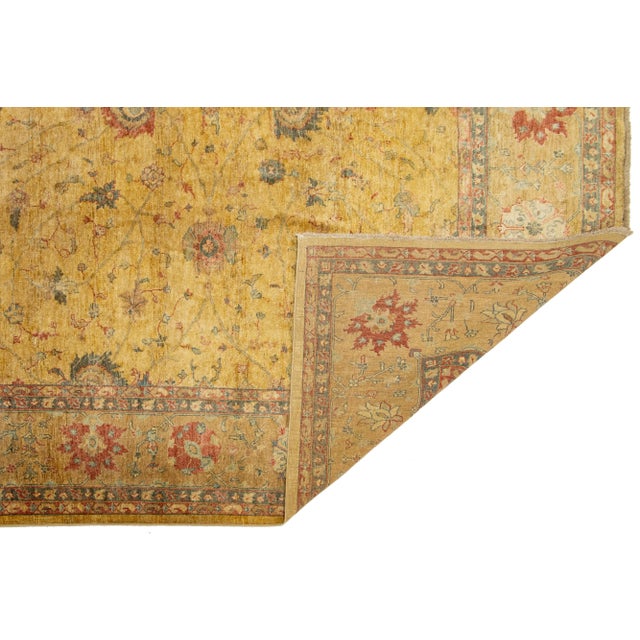 Islamic Paki Peshawar Handmade Wool Rug in Goldenrod With Floral Design For Sale - Image 3 of 9