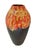 This lovely Hungarian pottery vase with a glossy lava glaze in bright orange and vivid yellow over a dark brown matte body...