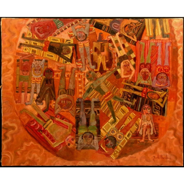 1970s "Les Grande Vacances" French Folk Art Oil Painting by Josette Bardoux For Sale In Denver - Image 6 of 6