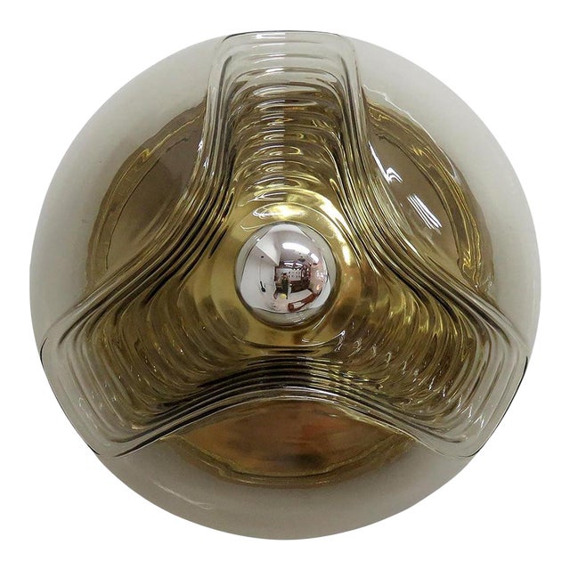 Peill & Putzler Smoked Glass Flushmount Light, 1970 For Sale