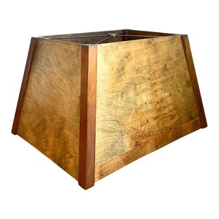 Vintage Wood Lampshade With Ship Carving For Sale
