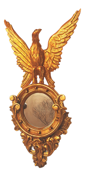 Gilded Wooden Wall Mirror with Eagle Motif