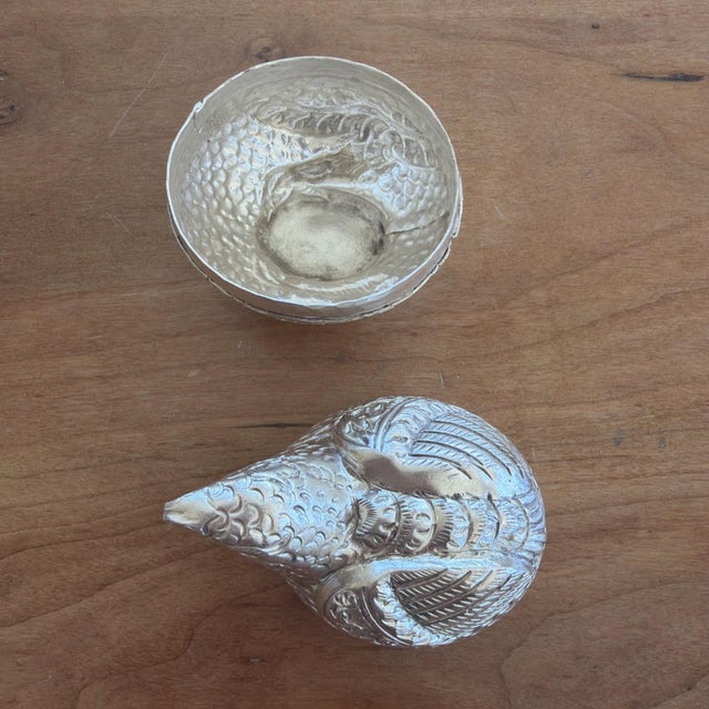 Figurative Vintage Silver Tone Bird Trinket Boxes Pair Quail Partridge 2.75” For Sale - Image 3 of 5
