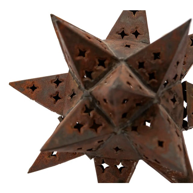 Vintage Moroccan Style Pierced 18 Point Hinged Iron Star Candle Curio For Sale - Image 9 of 11