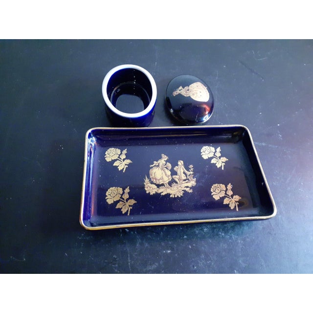 These are EXQUISITE Vintage Limoges France 2pcs Gilded Vanity Set. Includes 4.5" vanity tray & 2" trinket holder Has...