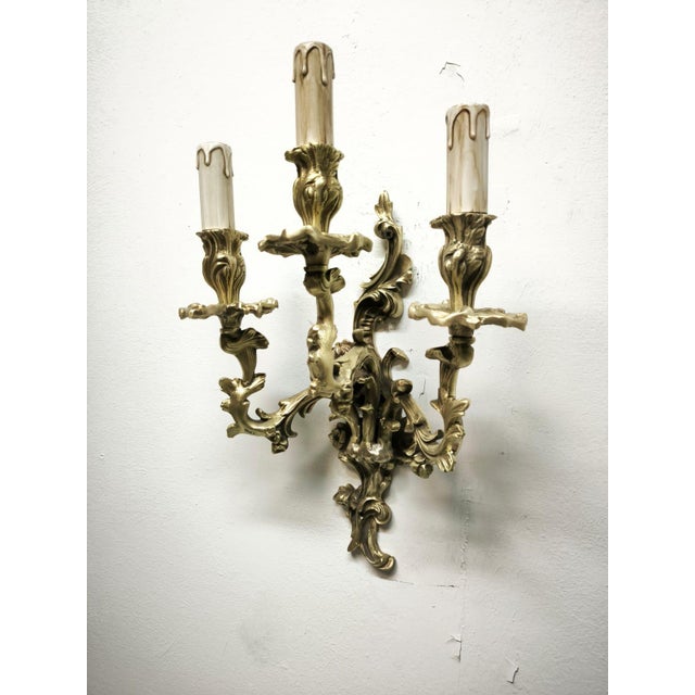 Antique Three-Light Bronze Wall Lamp, 1890s For Sale - Image 11 of 18