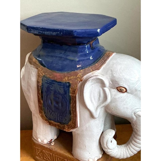 Vintage Glazed Ceramic Elephant Low Stool For Sale In West Palm - Image 6 of 12