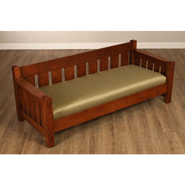 Custom Quality Mission Style Oak Settle Sofa For Sale - Image 4 of 18