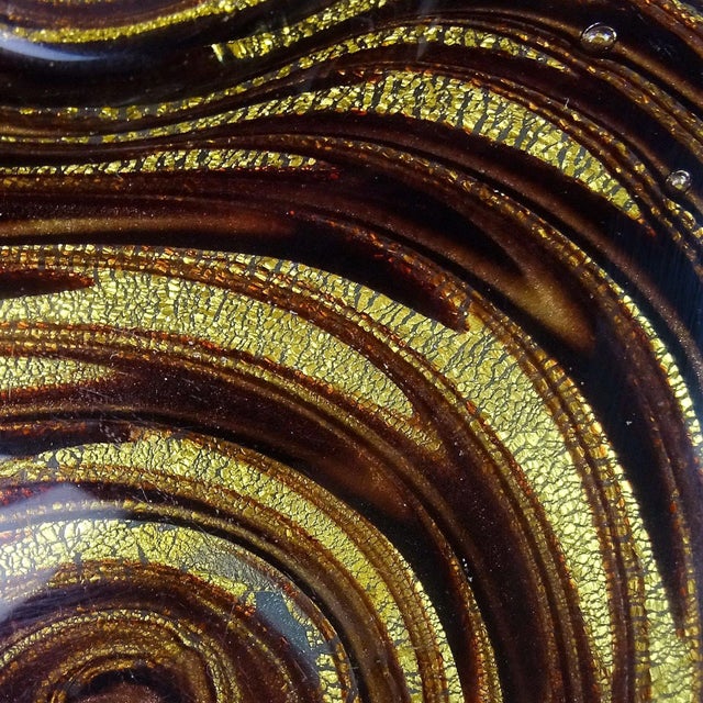 Murano Dark Purple Swirling Pattern Heavy Gold Flecks Vintage Italian Art Glass Bowl Catchall Ashtray For Sale - Image 11 of 11