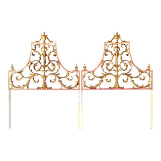 Vintage Regency Italian Palladio Gilt Twin Metal Headboards. - a Pair For Sale