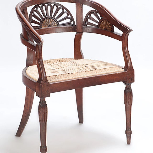 Italian Italian Walnut Open Arm Chairs With Cord Seats and Cut Out Design. Circa 1800. A Pair For Sale - Image 3 of 11