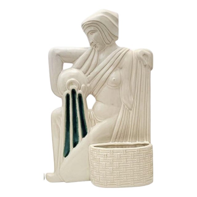 Vintage Global Views Art Deco / Greek / Roman Figural Woman Wall Pocket Planter For Sale
