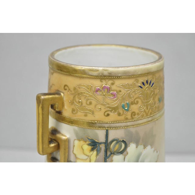 Ceramic Antique Nippon Noritake Hand Painted Art Nouveau Porcelain Footed Round Vase For Sale - Image 7 of 16
