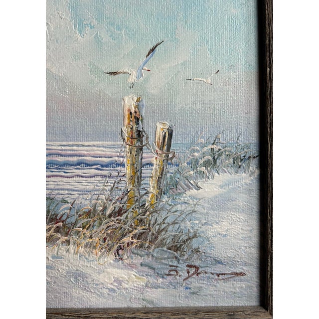 1970s Mid Century Coastal Beach Scene Oil Painting 8 X 10” Framed For Sale - Image 5 of 6
