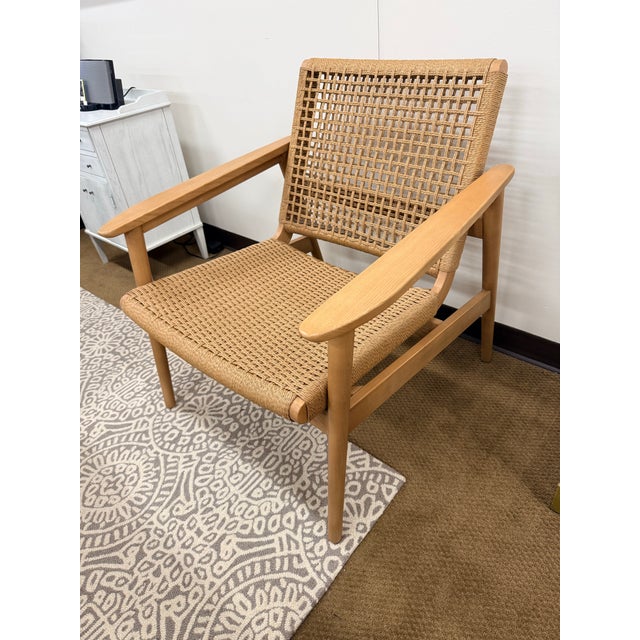 Early 21st Century Mid Century Style Natural Oak and Rope Lounge Chair For Sale - Image 5 of 8