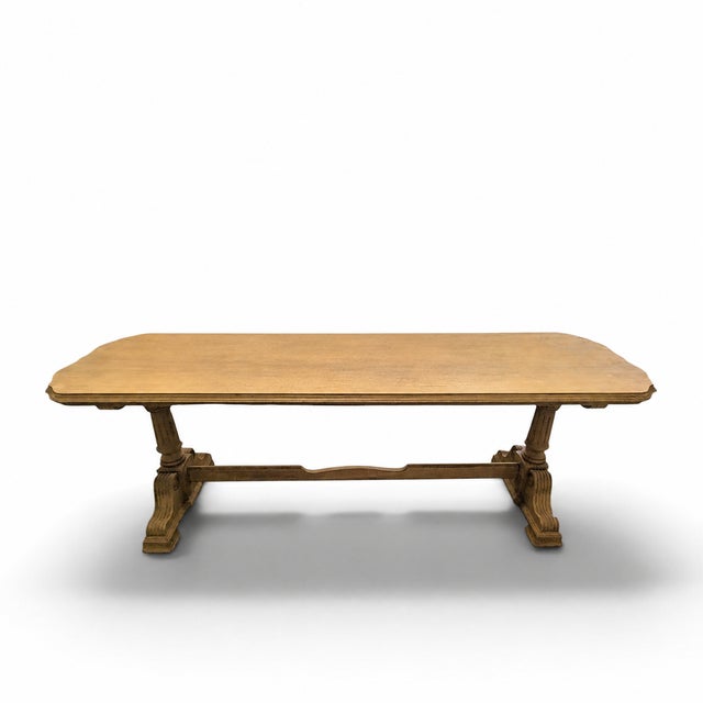 Vintage Butter Yellow Painted Trestle Sofa Table With Scalloped Top For Sale - Image 9 of 18