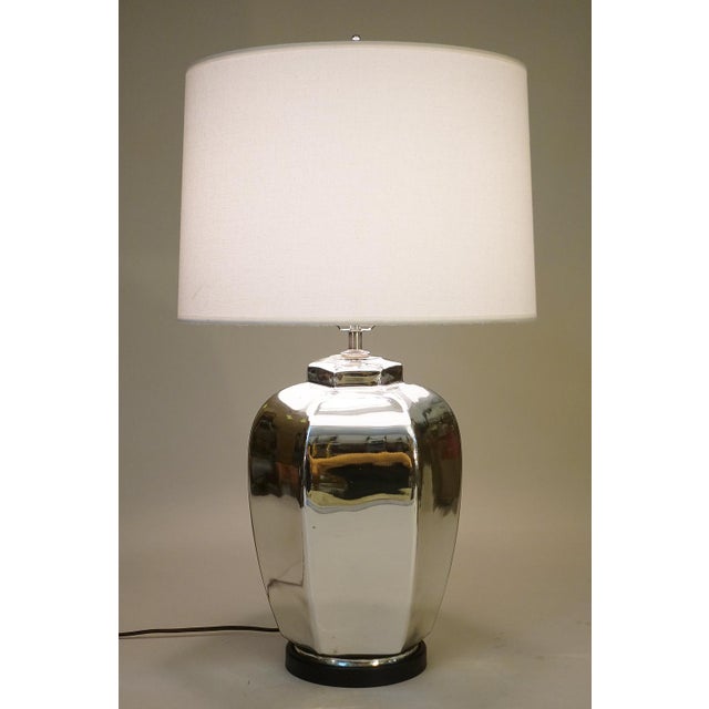 1970s 1970s Mid Century Modern Mercury Glass Ginger Jar Chrome Silver Table Lamp For Sale - Image 5 of 11