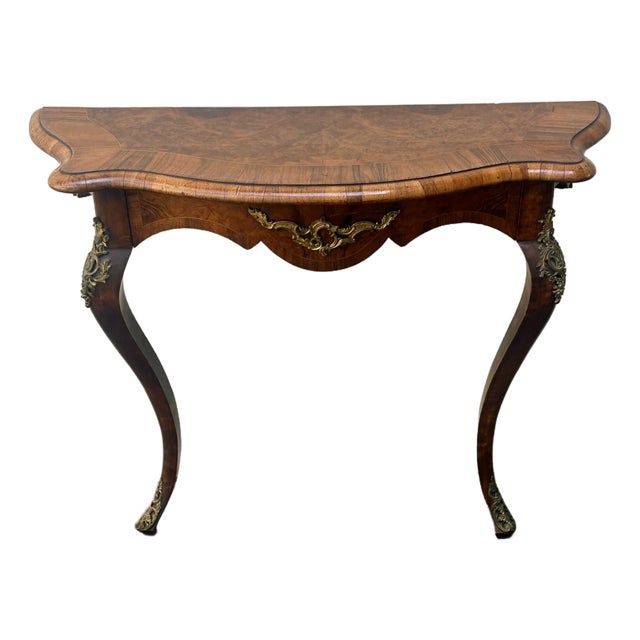 Very Fine Louis XV Burl Walnut Narrow Wall Console /Table , Circa 1880. For Sale
