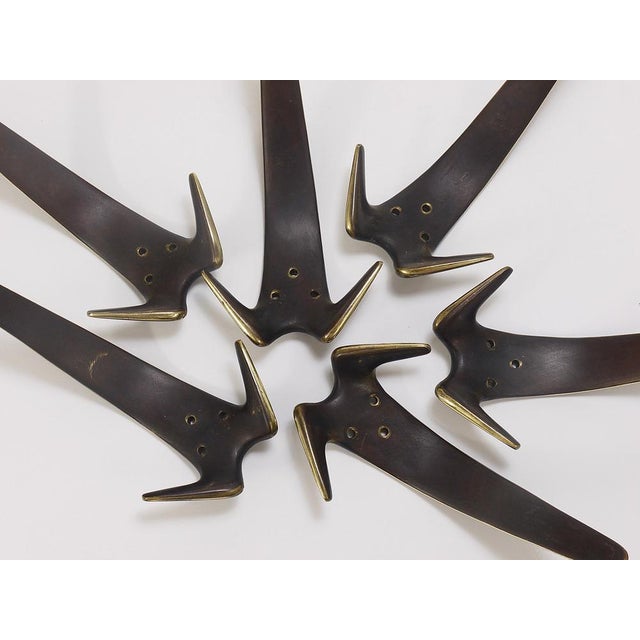 Metal Large Brass Double Wall Coat Hook attributed to Carl Auböck, Austria, 1950s For Sale - Image 7 of 16