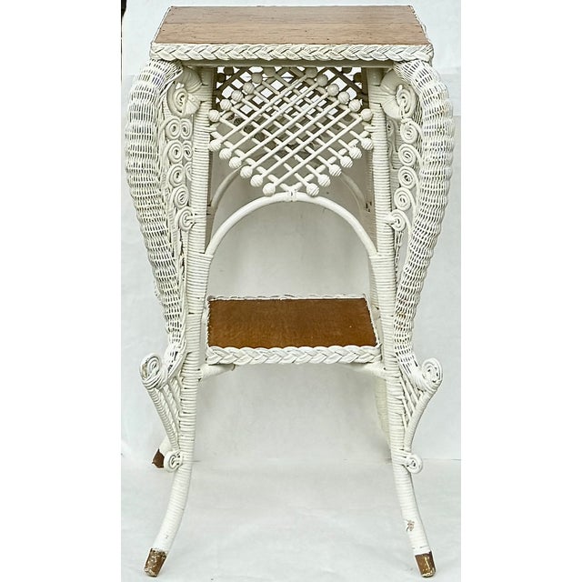 Antique Wicker Plant Stand or Occasional Table, Lattice Apron For Sale In New York - Image 6 of 9
