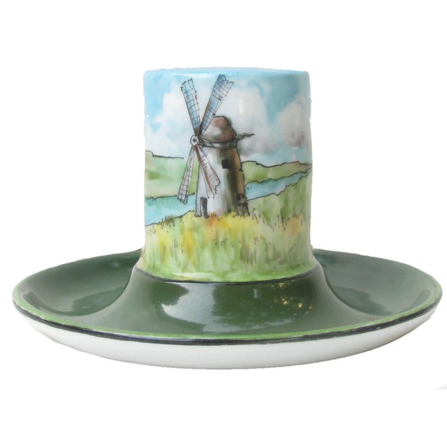 Charming hand-painted match holder and ashtray signed and dated by the artist, "M. B. Knowlton, 1906". It is believed to...