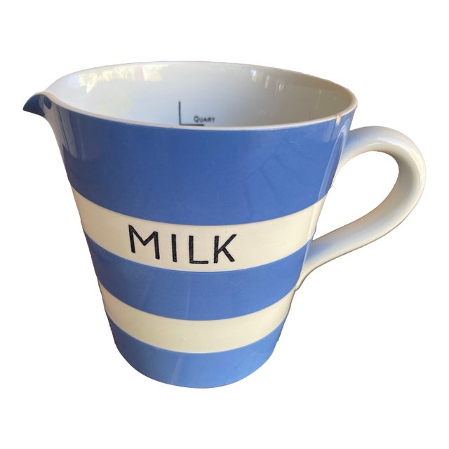 Vintage T G Green Cornishware Blue Striped Pint Milk Pitcher For Sale