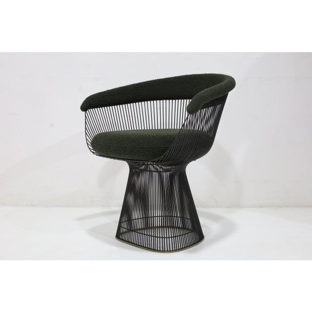 Knoll Warren Platner for Knoll Bronze Frame Dining Chairs in Deep Green Boucle' For Sale - Image 4 of 12