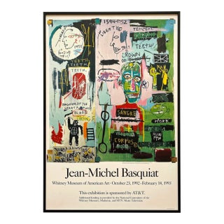 Jean Michel Basquiat Estate Vintage 1992 Lithograph Print Large Framed Landmark Exhibition Poster " in Italian " 1983 For Sale