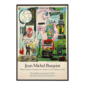 Jean Michel Basquiat Estate Vintage 1992 Lithograph Print Large Framed Landmark Exhibition Poster " in Italian " 1983