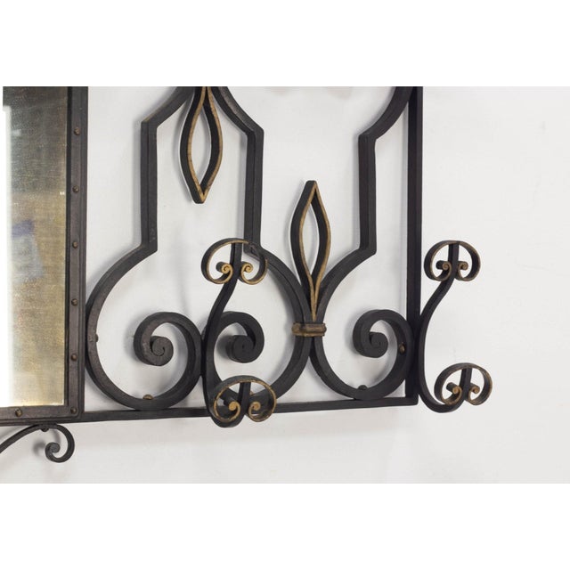 1950s French Wall Coat Hat Rack Stand in Wrought Iron with Mirror, 1950s For Sale - Image 5 of 9