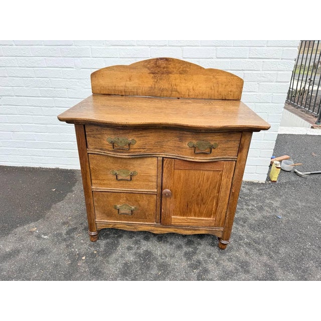 Antique 19th Century Victorian Oak Washstand Cabinet With Knapp Joints For Sale - Image 9 of 16