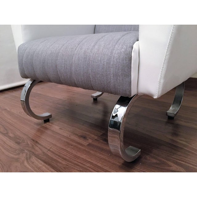 Mid 20th Century Exclusive Pair of Sleek Italian Armchairs with Curved Metal Base For Sale - Image 11 of 18