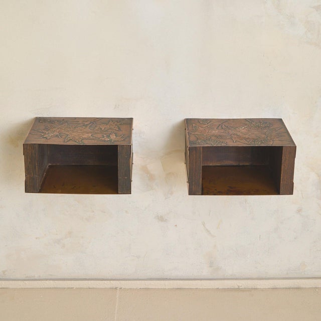 Mid 20th Century Italian Etched Copper Wall-Mounted Side Table by Victor Cerrato, 1960s For Sale - Image 5 of 11