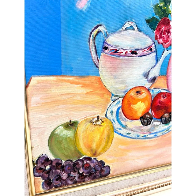French 1993 Signed Marilyn A. Juckett Floral Still Life Painting in Gilt Frame For Sale - Image 3 of 10