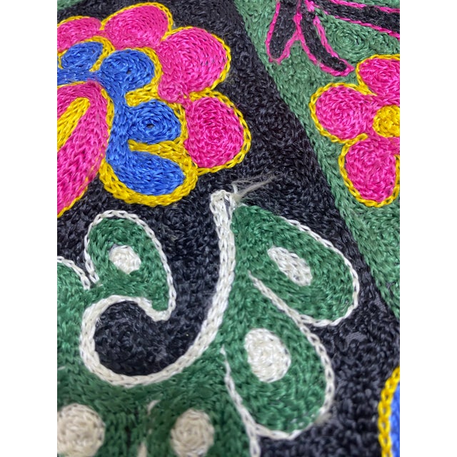 Vintage Suzani Embroidered Pillow Cover - Uzbek Silk Floral Textile - Bohemian Global Decor Accent For Sale In Louisville - Image 6 of 11