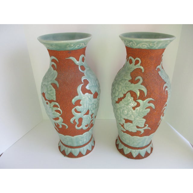 1990s Large Handmade Maitland Smith Turquoise & Terra Cotta Vases For Sale - Image 5 of 10