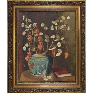 Unknown, Still Life with Chinese Lanterns and a Book, 20th Century, Oil on Canvas For Sale