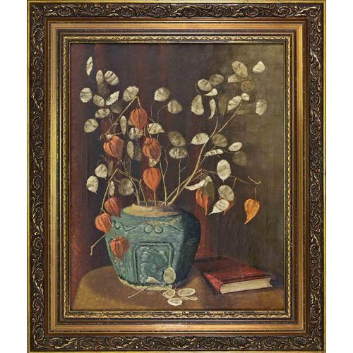 Unknown, Still Life with Chinese Lanterns and a Book, 20th Century, Oil on Canvas For Sale