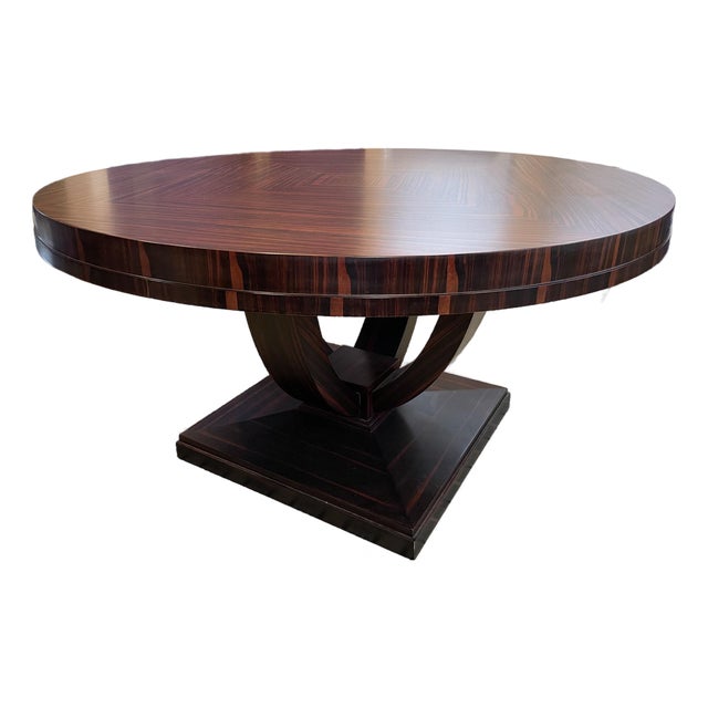 Vintage Art Deco Macassar Ebony Round Dining Table For Sale